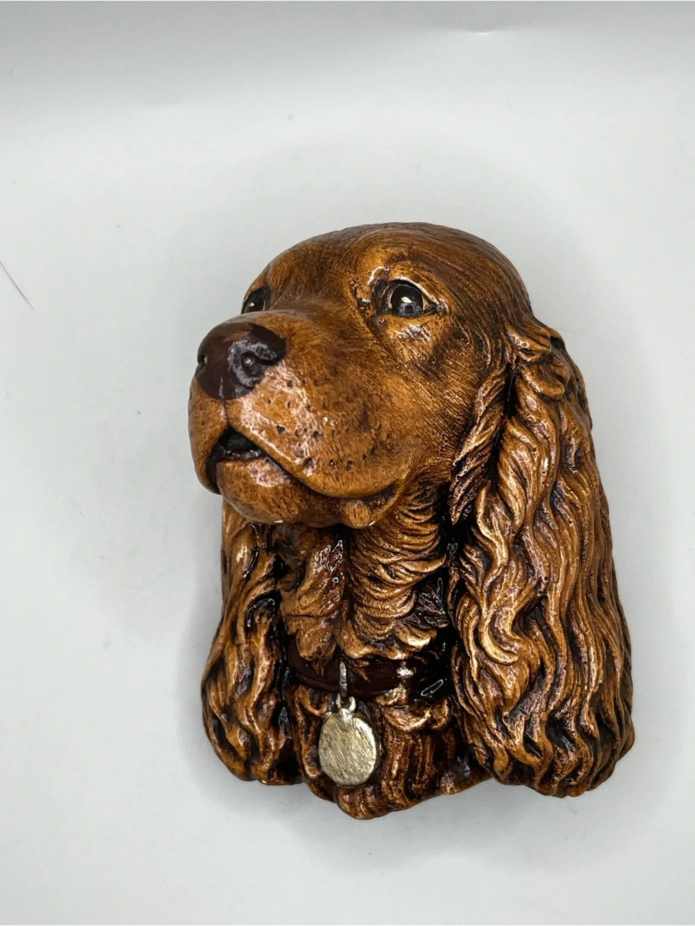 Vintage MCM Chalkware Cocker Spaniel Dog Head Wall Plaque Hanger